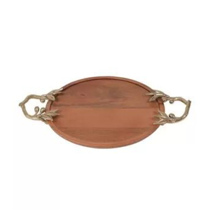 Elegant Oval <b>Wooden</b> <b>Serving</b> <b>Tray</b> With Decorative Metal Handles Party <b>Serving</b> Or Dining Table Decor <b>Tray</b> For Home & Kitchen Usage - Product Image 1