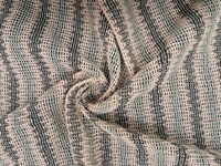 Hochwertiger Häkelstrickstoff als Meterware - Dunkelgrün, Aqua und Creme Gestreiftes Strukturiertes Open-Weave-Material für Bekleidung