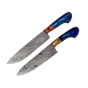 Damascus Steel Knife Set With Leather Cover Durable <b>Kitchen</b> Tools For Preparing Meat Vegetables And Fruits - Product Image 2