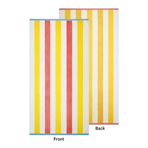 Striped Cotton Beach Towel White Teal Yellow Trim Quick-Dry Summer Pool Use Adult Modern Style Rectangle Best Price Cheap Price - Product Image 3