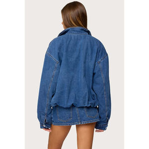 Women blue Color Cropped Leather Avirex Jacket Women Turn-Down Collar <b>Zipper</b> Leather Jacket Avirex Leather Jackets for Women - Product Image 5