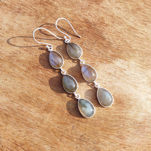 ต่างหูห้อยประดับพลอยลาบราดอไรต์สีรุ้งทรงหยดน้ำ ทำด้วยมือ ชุบเงินบนทองเหลือง สไตล์โบฮีเมียน ของขวัญ เครื่องประดับโดดเด่น - Product Image 5