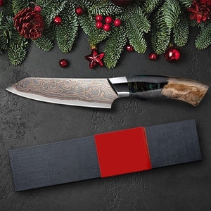 Couteau de chef Santoku en cuivre damasé de designer avec motif décoratif et manche ergonomique pour cuisines modernes - Product Image 4