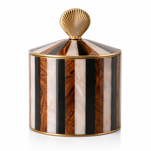 Tarro de Almacenamiento de Resina con Diseño de Rayas Verdes y Borde Dorado, Caja Decorativa Multifuncional de Lujo Moderno para Sala de Estar, Precio al por Mayor - Product Image 1