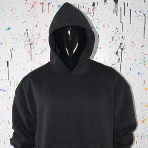 Sudaderas con capucha de algodón 100% de hilo fino No Strings en color negro con logo personalizado Jet, sudaderas con capucha en negro oscuro. - Product Image 1