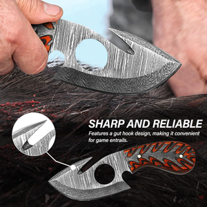 Couteau de chasse à lame fixe en acier Damas personnalisé avec crochet à entrailles et manche en bois – Couteau de survie pour le camping en extérieur - Product Image 4
