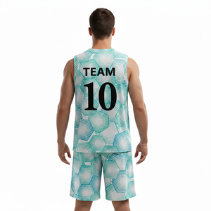 Ensemble d'uniformes de basketball unisexes personnalisables, sans manches, impression numérique, respirant, 100% polyester, nom d'équipe personnalisé, tailles et couleurs - Product Image 2