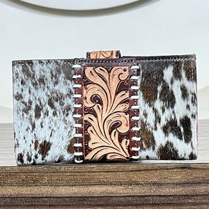 New Fashionable Hair on Cowhide <b>Tooled</b> Floral <b>Leather</b> Women's Clutches Multiple Card Slots Rfid Genuine <b>Leather</b> Travel Wallet - Product Image 6