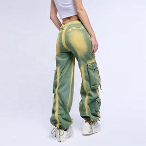 Pantalones Cargo Tie Dye de Cintura Alta, Pierna Ancha, Corte Holgado, Algodón, Estilo Urbano, Pantalones de Mujer, Cierre con Cordón, Verano - Product Image 5