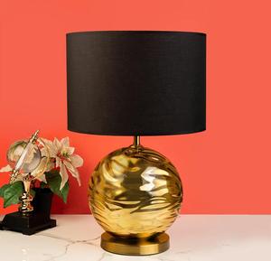 Golden Brass <b>Table</b> <b>Lamp</b> with Black Shade Round <b>Base</b> for Home Decoration - Product Image 1