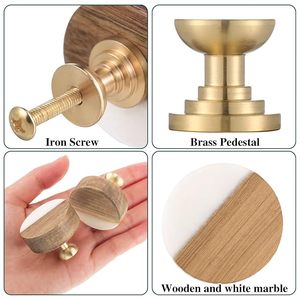 Wooden Cabinet Knobs White Marble & Gold Dresser Handles Round Drawer Pulls for Cupboard Furniture Set of 4 - Product Image 2