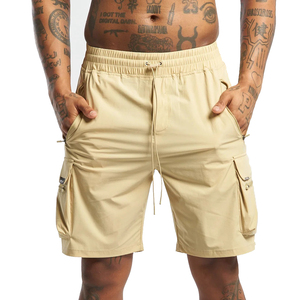 Pantalones Cortos Cargo de Color Sólido para Hombre, Cintura Media, Cordón Ajustable, Tela de Nailon Transpirable de Secado Rápido con Bolsillos - Product Image 1