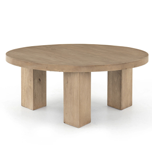 36" Round Solid Mango Wooden Top With Folding Triangular Pedestal <b>Leg</b> In Light Brown Finish Home Living Room Center <b>Coffee</b> <b>Table</b> - Product Image 1