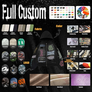 Sudadera con capucha negra extragrande para hombre, estilo streetwear, con cremallera, lavado ácido, con estampado de letras de grafiti personalizado y logotipo personalizado, OEM ODM - Product Image 5