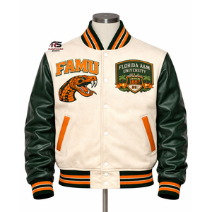 Veste universitaire FAMU en gros, fournisseur de vestes HBCU brodées sur mesure, veste FAMU Rattlers de qualité supérieure - Product Image 1