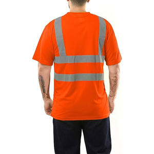 Men's <b>Orange</b> Reflective Workwear T-Shirt Short Sleeve Quick Dry V-Neck Casual Shirt Summer Style - Product Image 2