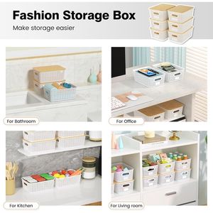 Wired Plastic Storage <b>Baskets</b> <b>with</b> Bamboo <b>Lid</b> Stackable Egg Storage Bins for Organizing Shelves - Product Image 5