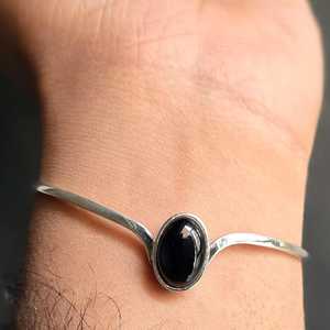 Dainty Black Onyx Luxury Vintage Minimalist Sterling Silver <b>Bangle</b> Elegant Handmade Jewelry Gift for Women - Product Image 5