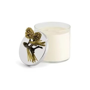 Frasco de vidrio para velas, cilíndrico esmerilado, con tapa de madera oscura y adorno de mariposa y flor de latón, para suite de resort - Product Image 4