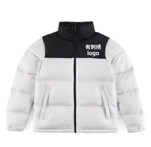 Custom Embroidery Logo Puffer Jacket Unisex Black and White Color Block Winter Coat <b>Thick</b> <b>Quilted</b> Stand Collar Jacket Wholesale - Product Image 2