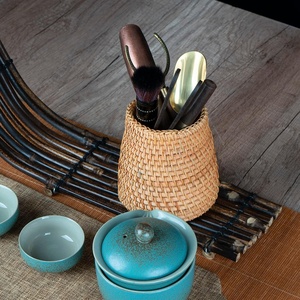 Rattan pencil case <b>desk</b> <b>vanity</b> brush holder for women pen basket container pens storage cup - Product Image 4