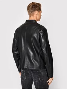 <b>Leather</b> Bomber <b>Jacket</b> Women Men Unisex Black Zipper Closure Solid Color Autumn <b>Winter</b> Wear Regular Fit Slim Style Eco-Friendly - Product Image 3