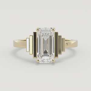 Lab Grown Diamond Emerald Cut Solitaire Engagement Ring 14k <b>Solid</b> Gold Wholesale 1.20ct Hidden Baguette Basket Band Manufacturer - Product Image 1