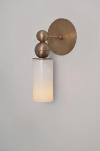 Applique murale moderne en laiton avec abat-jour cylindrique en marbre, luminaire minimaliste rond pour la décoration intérieure du salon - Product Image 5