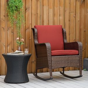 Sedia a dondolo da esterno in rattan PE rosso vino con morbidi cuscini in poliestere - Product Image 2