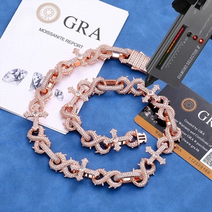 Collier chaîne à maillons épines en argent 925 et moissanite, plaqué or rose, pavé glacé, chaîne de créateur de luxe pour hommes et femmes - Product Image 2