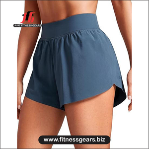 BigWood Sports Mid Waist Dolphin Hot Athletic Running Shorts for Women <b>3</b>" High Split Comfy Mesh Liner 100% Cotton Anti-Wrinkle - Product Image 6