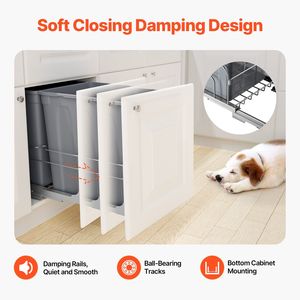 Contenitore per Rifiuti Estraibile da 35 QT, Resistente, Doppio, da Incasso, per Cucina, con Kit per Riciclaggio e Porta Morbida - Product Image 6