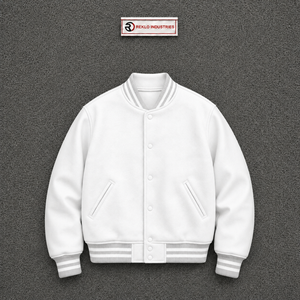 <b>Men's</b> <b>White</b> Varsity <b>Jacket</b> Regular Fit Solid Color Turn-down Collar Casual Style Polyester Material Autumn Wear PREMIUM LETTERMA - Product Image 5
