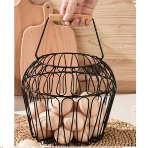 Panier à œufs rond en fil métallique, fait main, avec poignée, style campagnard vintage, panier de rangement, vente en gros - Product Image 1