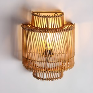 Boho round <b>wall</b> <b>sconce</b> handcrafted natural rattan light fixture <b>sconces</b> for hallway living room - Product Image 3