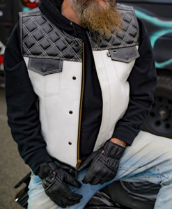 Chaleco de Motociclista para Hombre, Talla Grande, Cuello en V, Acolchado, Negro y Gris, con Bolsillos, Diseño de Calavera, Estilo Otoñal - Product Image 5