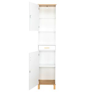 Mobiletto Alto Moderno con Singolo Cassetto e Doppia Anta per Bagno, in Legno Massello e MDF con Finitura Bianca Venata, Salvaspazio e Elegante - Product Image 4