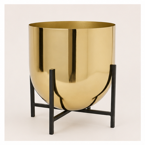 Pot de fleurs en métal doré avec support noir, pot de fleurs d'intérieur pour le salon et la décoration du balcon, porte-plantes décoratif de haute qualité - Product Image 2