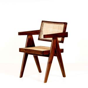 Silla de Oficina de Diseño Moderno al por Mayor, Silla de Ratán con Patas en V de Madera Maciza, Tejido de Ratán Natural para Comedor y Estudio - Product Image 1