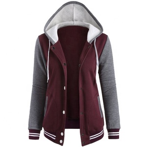 Nuevo estilo personalizado, venta al por mayor, manga de contraste y Sudadera con capucha, chaqueta universitaria para mujer, botón abierto con puño a rayas en la parte inferior 2024 - Product Image 1