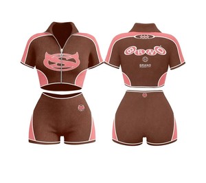 Ensemble 2 pièces loungewear pour femme 2026 Designer TAHAD : Veste à demi-zip à manches courtes et short, personnalisable avec logo - Product Image 6