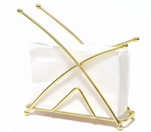 Porte-serviettes en acier inoxydable, finition plaquée or émaillé, design autoportant, parfait pour une table élégante, accessoire de salle à manger. - Product Image 1