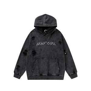 Sudadera con Capucha Negra Vintage Lavada para Hombre, Estilo Oversize, Streetwear, Casual, Grunge - Product Image 6