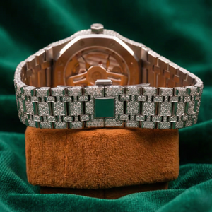 Montre en or rose sertie de diamants, cadran noir, bracelet en acier inoxydable de luxe - Product Image 3