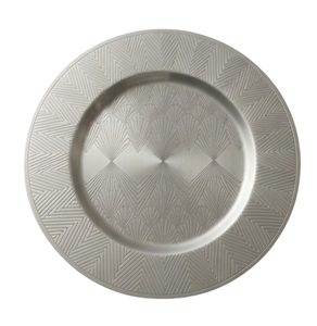 Platos de Metal para Servir, Diseño Geométrico Grabado, para Hogar, Cafeterías y Cantinas, Platos Plateados - Product Image 4