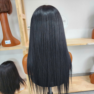 Perruque complète en cheveux humains vierges vietnamiens lisses, noir naturel, brun auburn, avec dentelle HD transparente, sans colle, double densité, longue - Product Image 4