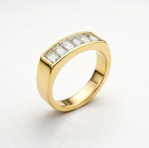 Baguette Cut Moissanite <b>Ring</b> <b>925</b> Sterling <b>Silver</b> Yellow Gold Plated Elegant Wedding Band Minimalist Stackable Engagement <b>Ring</b> - Product Image 1