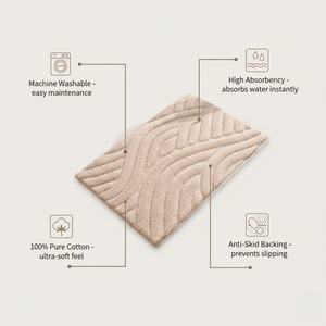 Tapis de sol de salle de bain en coton 100% à imprimé animal tufté avec dos antidérapant en caoutchouc |   Tapis de bain épais et doux pour la maison - Product Image 6