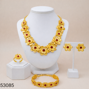 Ensemble collier et boucles d'oreilles pendantes élégants en zircon plaqué or, motif feuille tendance pour femme, avec chaîne corde de 16 pouces 53085 - Product Image 1