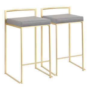 Contemporary Fuji Counter <b>Stool</b> Set of <b>2</b> Gold with Grey Faux Leather <b>Bar</b> <b>Stools</b> by Contemporary Fuji - Product Image 1